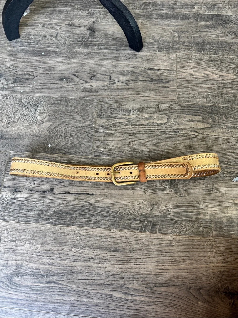Nine West Tan Braided Leather Belt with Brass Buckle